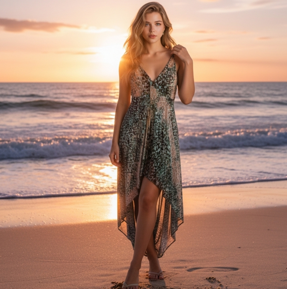 Diva Collection Blue, Green and Silver Asymmetrical Sequin Sundress
